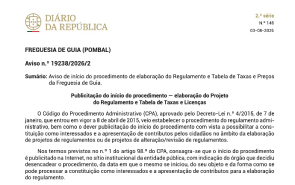 Regulamento e Tabela de Taxas e Licenças